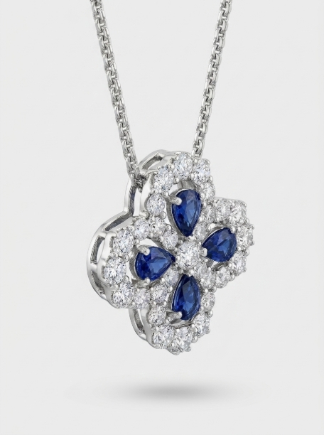 Picture of Diamond Loop Full Motif Sapphire and Diamond Pendant