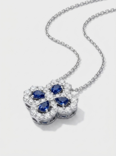 Picture of Diamond Loop Full Motif Sapphire and Diamond Pendant