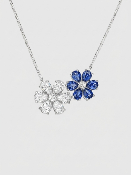 Picture of Forget-Me-Not Sapphire and Diamond Twin Pendant
