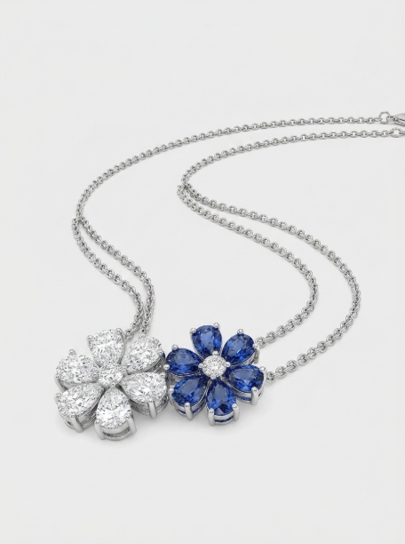 Picture of Forget-Me-Not Sapphire and Diamond Twin Pendant